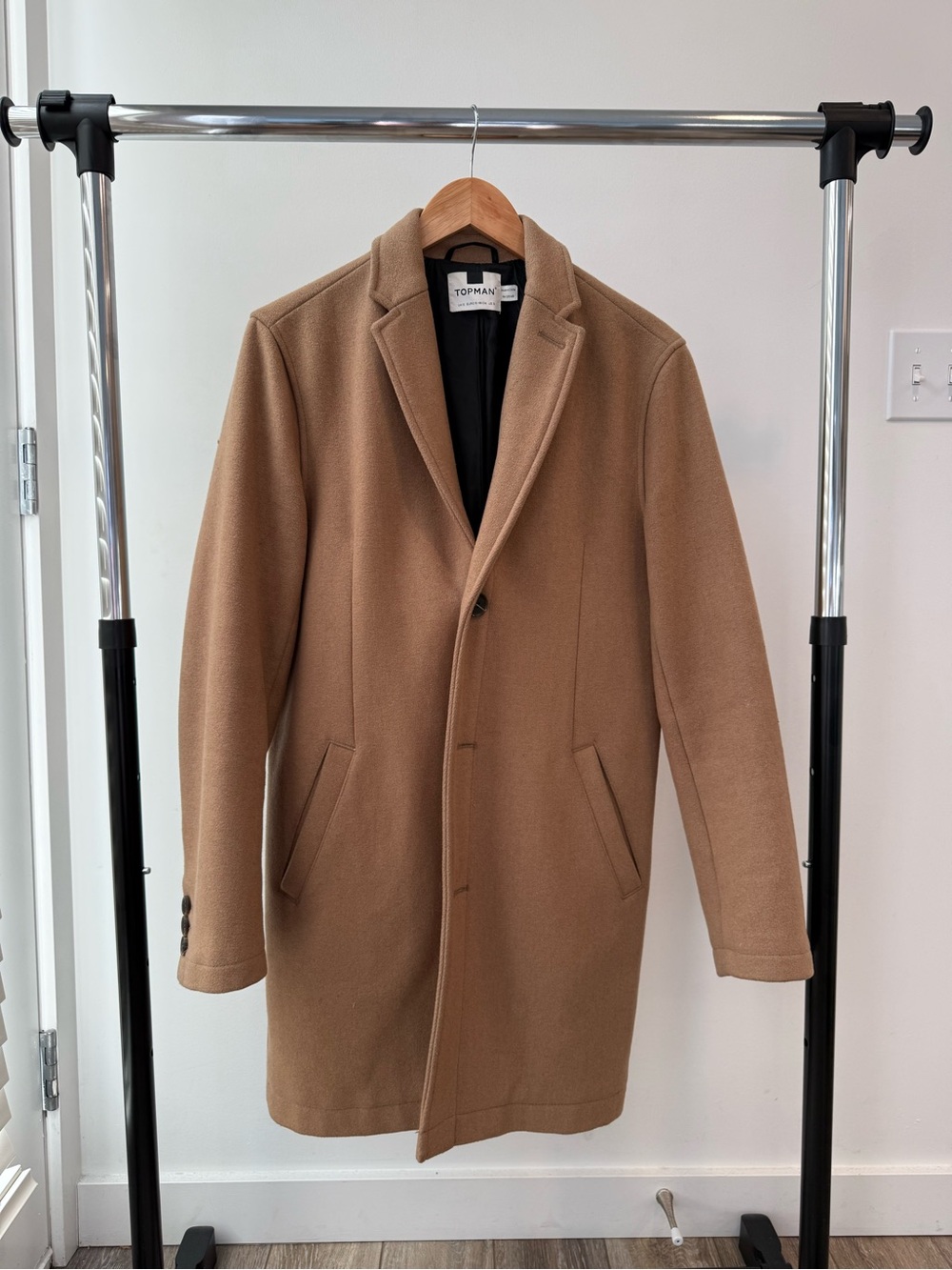 Topman Camel Single-Breasted Wool Pea Coat